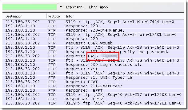 Le FTP nest pas un protocole sécurisé : les passwords sont visibles en clair