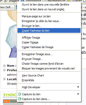 Sous Firefox : copier l'adresse du lien