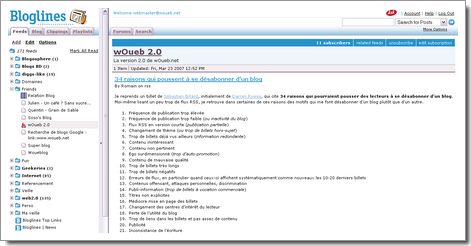 Page centrale de Bloglines