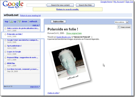 Interface de Google Reader