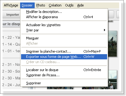 Picasa - Exporter sous forme de page web