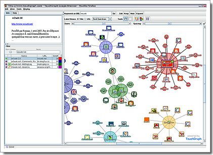 Touchgraph : nébuleuse de sites autour de woueb 2.0