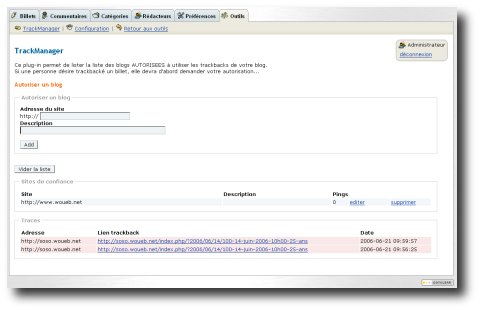 TrackManager : plugin Dotclear anti-spams pour les trackbacks