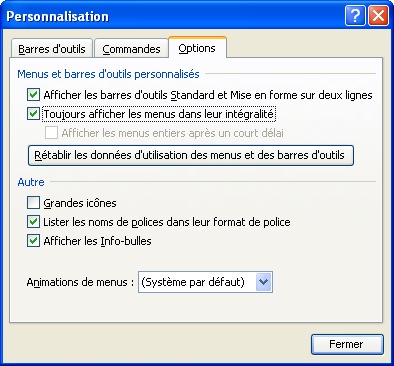 Personnalisation - Toujours afficher les menus dans leur intégralité