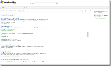Interface de Windows Live Search - wOueb.net