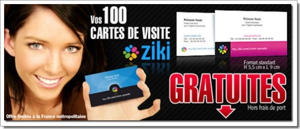 Ziki vous offre 100 cartes de visites