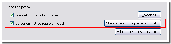Déclaration d'un mot de passe principal Firefox