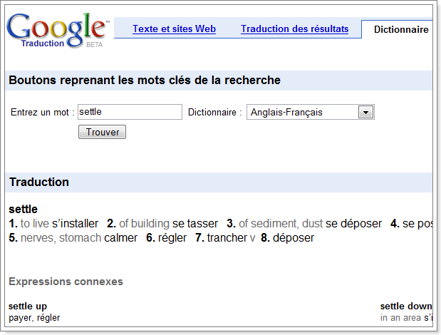 Traduction de mot Google