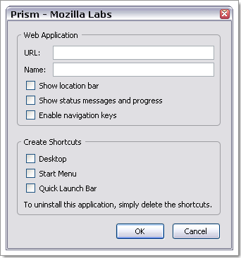 Ecran de configuration de Prism