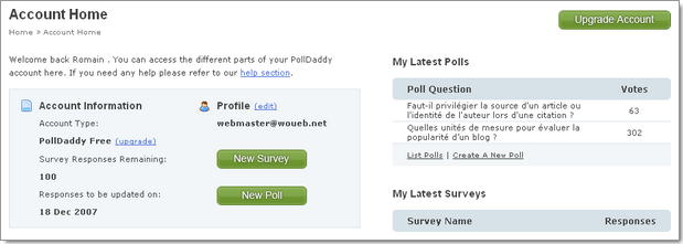 Polldaddy : accueil de la version V2