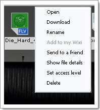 Wixi : menu disponible pour les fichiers
