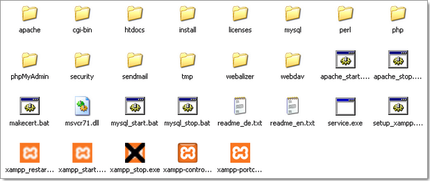 Wordpress sur une clé USB : arborescence des fichiers et dossiers de Xampplite